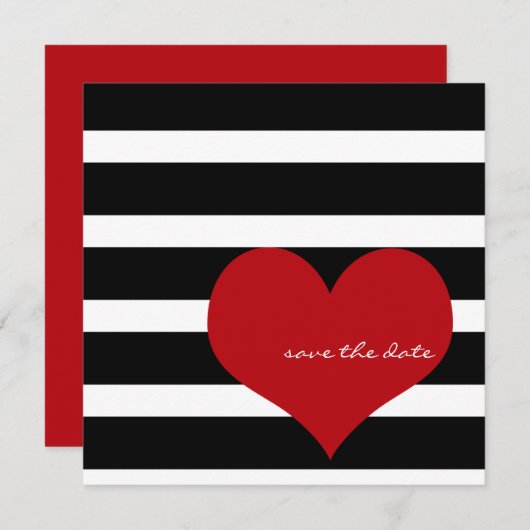 Modern Bruiloft Save the Date Zwart Wit Rood Hart (Voorkant / Achterkant)