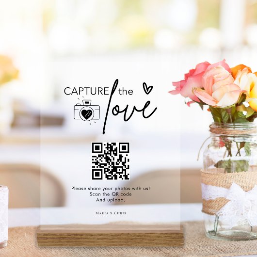 Modern bruiloft script Capture The Love QR-code Acryl Bord