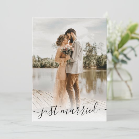 Modern bruiloft trouwde net vijf foto's aankondiging (Staand voorkant)