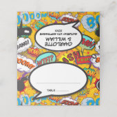 Modern bruiloft typografisch kleurrijke stripboek plaatskaartje (Buitenkant ongevouwen)