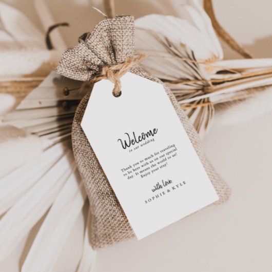 Modern bruiloft welkom cadeaulabel
