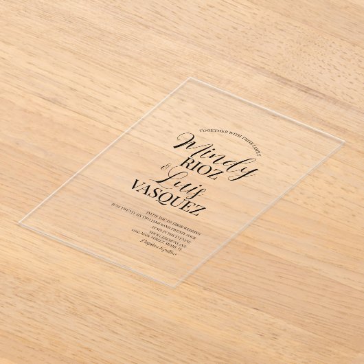 Modern Bruiloftsscript Zwart Acryl Uitnodigingen (Laagn)