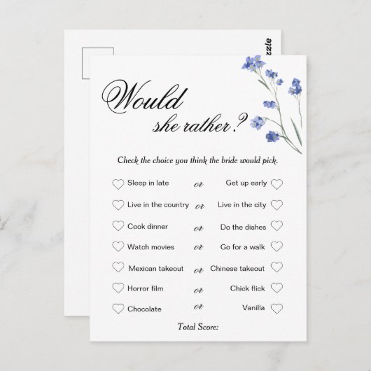 Modern Bruiloftsspel, Wie kent de Bruid Briefkaart (Voorkant / Achterkant)