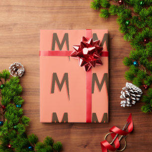 Modern Bruin 3D Tekst Initiaal Letter Zalmroze Cadeaupapier