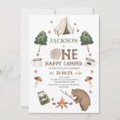 Modern bruin Beer Tent One Happy Camper Verjaardag Kaart (Voorkant)