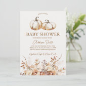 Modern Bruin Beige Bloemen Pompoen Baby shower Kaart (Staand voorkant)