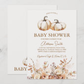 Modern Bruin Beige Bloemen Pompoen Baby shower Kaart (Voorkant / Achterkant)