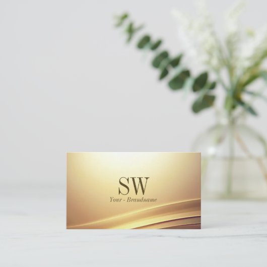 Modern Bruin Beige Curve Decor met Monogram Chic Visitekaartje (Staand voorkant)
