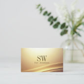 Modern Bruin Beige Curve Decor Monogram en Foto Visitekaartje (Staand voorkant)