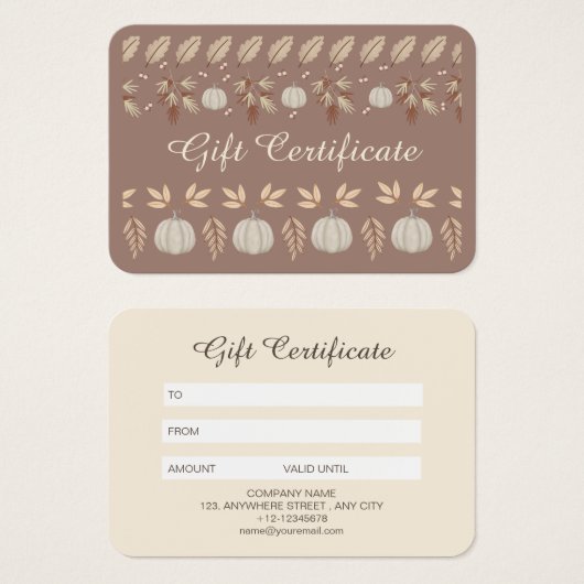 Modern Bruin Beige Herfst Pompoen Spice Gift Kaart (Voorkant /achterkant)