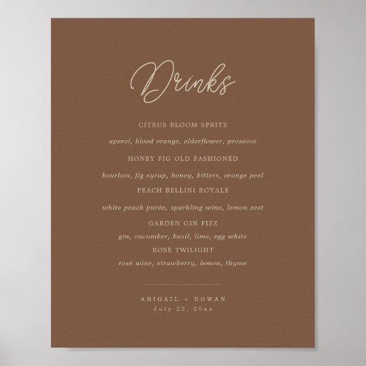 Modern bruin beige minimalistisch bar menuschild poster (Voorkant)