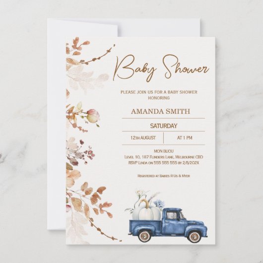 Modern Bruin Beige Pompoen Truck Baby shower Kaart (Voorkant)