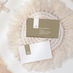 Modern bruin beige White, stijlvol monogram Visitekaartje