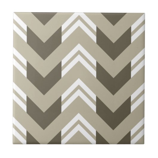 Modern bruin, beige, wit chevron patroon tegeltje (Voorkant)