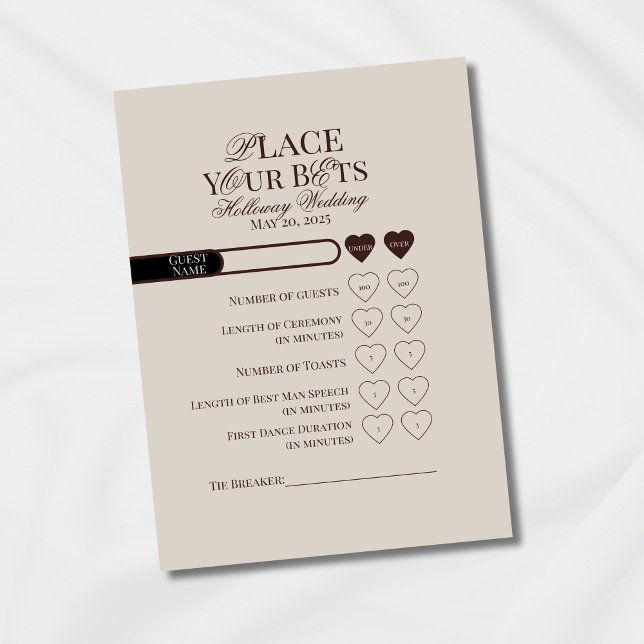 Modern Bruin Bewerkbare Wedding Prop Bet Kaart (Modern Elegant Mousse Brown Wedding Suite Theme with options to personalize for your special day.)