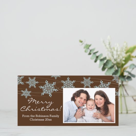 Modern Bruin Blauw Sneeuwvlok Kerstmis Feestdagenkaart (Staand voorkant)
