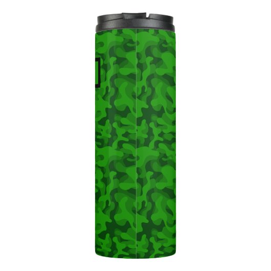 Modern Bruin Camo Groene Wolf Silhouet Monogram | Thermosbeker (Achterkant)