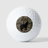 Modern Bruin Camo Zwart Wolf Silhouet Monogram | Golfballen (Voorkant)