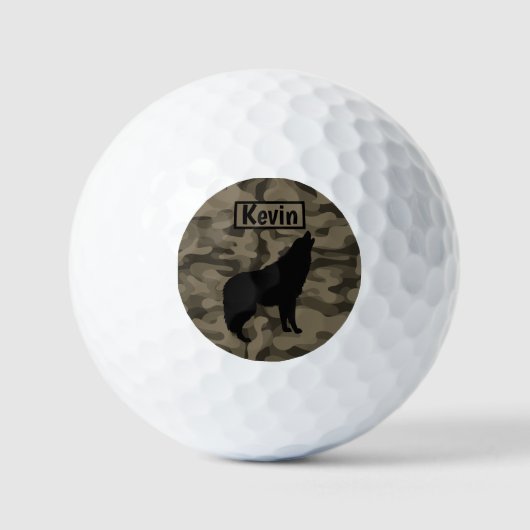 Modern Bruin Camo Zwart Wolf Silhouet Monogram | Golfballen (Voorkant)