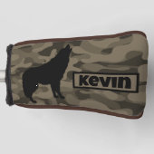 Modern Bruin Camo Zwart Wolf Silhouet Monogram | Golfheadcover (Voorkant)