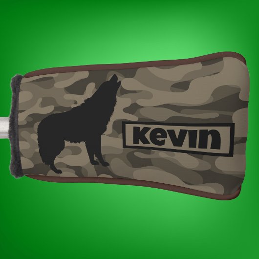 Modern Bruin Camo Zwart Wolf Silhouet Monogram | Golfheadcover