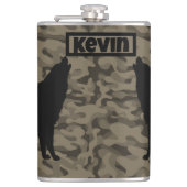 Modern Bruin Camo Zwart Wolf Silhouet Monogram | Heupfles (Voorkant)