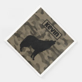 Modern Bruin Camo Zwart Wolf Silhouet Monogram | Servet (Hoek)