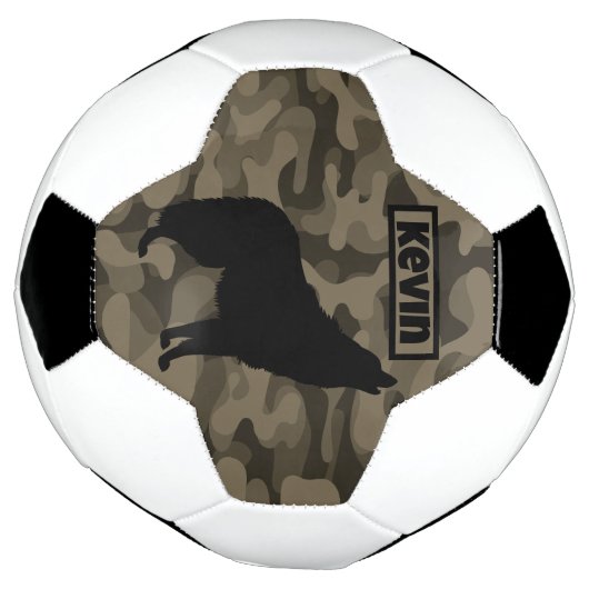 Modern Bruin Camo Zwart Wolf Silhouet Monogram | Voetbal (Gedraaid)