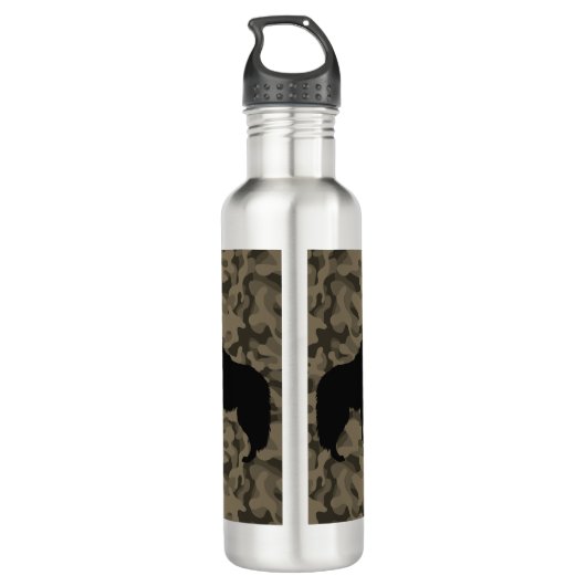 Modern Bruin Camo Zwart Wolf Silhouet Monogram | Waterfles (Achterkant)