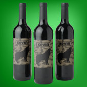 Modern Bruin Camo Zwart Wolf Silhouet Monogram | Wijn Etiket