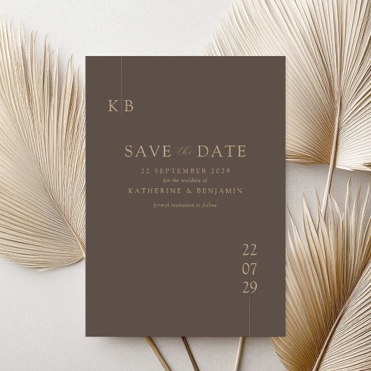 Modern Bruin Elegant Monogram Bruiloft Save The Date