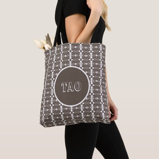 Modern bruin en wit Abstract geometrisch patroon Tote Bag (Dichtbij)