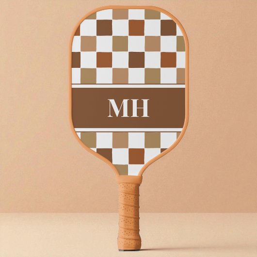 Modern bruin en wit geblokte Initialen Monogram Pickleball Paddle