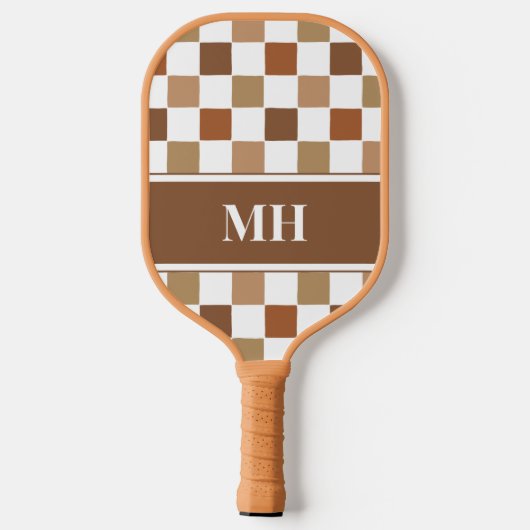 Modern bruin en wit geblokte Initialen Monogram Pickleball Paddle (Achterkant)