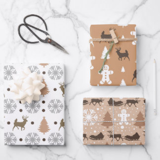 Modern bruin en wit winter thema patroon inpakpapier vel
