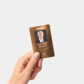 Modern Bruin Faux Metallic Corporate Foto ID Badge (Handheld)