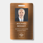 Modern Bruin Faux Metallic Corporate Foto ID Badge (Voorzijde)