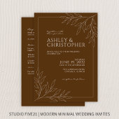 Modern bruin gebladerte schets alles-in-één bruilo kaart