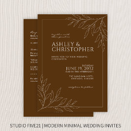 Modern bruin gebladerte schets alles-in-één bruilo kaart