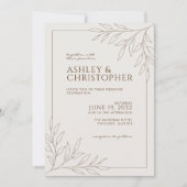 Modern bruin gebladerte schets alles-in-één bruilo kaart (Voorkant)