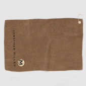 Modern bruin geborsteld goudmonogram golfhanddoek (Horizontaal)