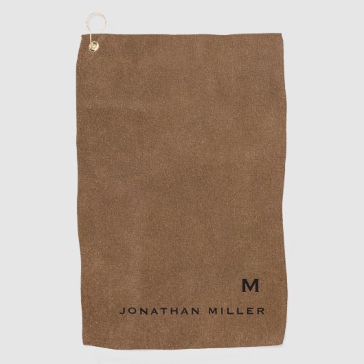 Modern bruin geborsteld goudmonogram golfhanddoek (Voorkant)