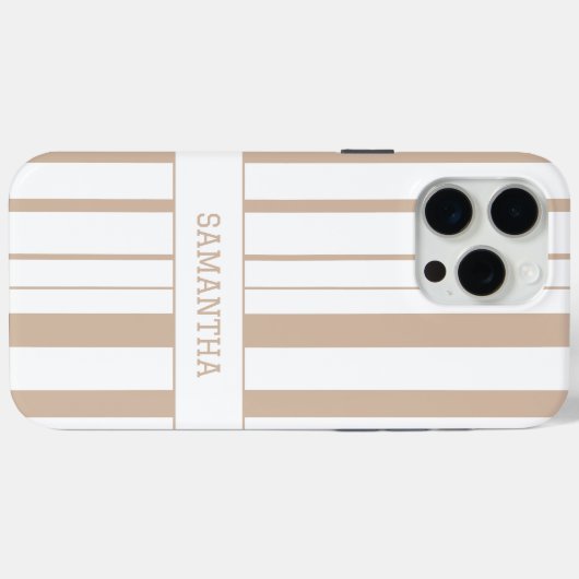 Modern bruin gestreepte gepersonaliseerde naam min Case-Mate iPhone case (Achterkant (horizontaal))