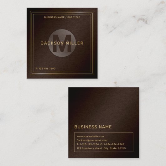 Modern bruin goudmonogram - Aangepast monogram - P Vierkante Visitekaartje (Voorkant / Achterkant)