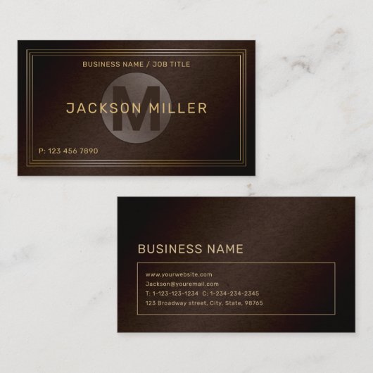 Modern bruin goudmonogram - Aangepast monogram - P Visitekaartje (Voorkant / Achterkant)