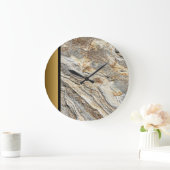 Modern Bruin Grijs Goud Marmeren Steen Patroon Grote Klok (Huis)