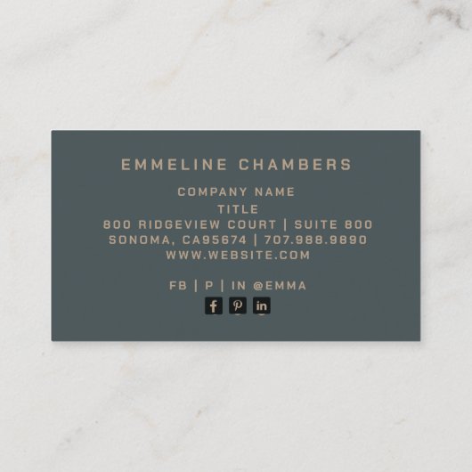 Modern bruin houtskool grijs bladpatroon visitekaartje (Achterkant)