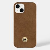 Modern bruin leder geborsteld goudmonogram Case-Mate iPhone case (Achterkant)