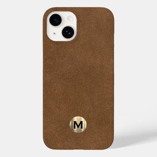 Modern bruin leder geborsteld goudmonogram Case-Mate iPhone case (Achterkant)