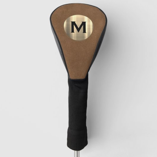 Modern bruin leder geborsteld goudmonogram golfheadcover (Voorkant)